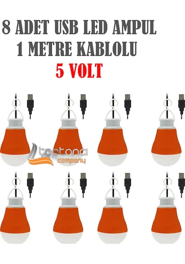 8 Adet Bilgisayar Usb Led Ampul 5w 1mt Kablolu Beyaz