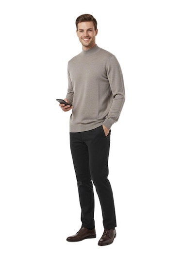Raymons Erkek Yarım Balıkçı Yaka Regular Fit Kazak Bgl-st04954 Bej