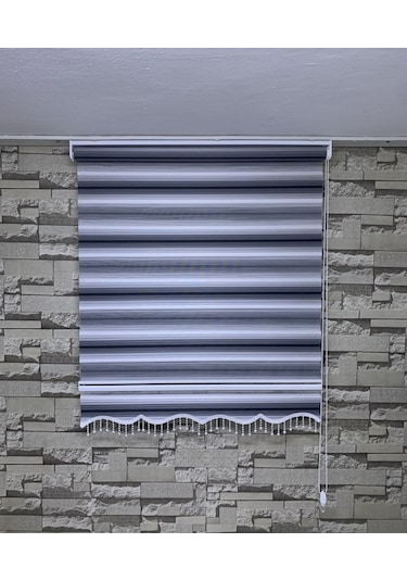 Siyah Gri Beyaz Geniş Plise Zebra Stor Perde Tüm Ölçülerde