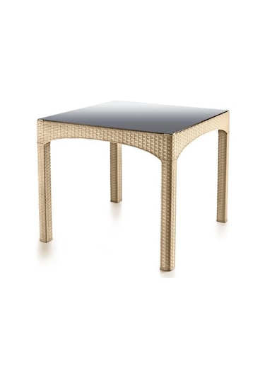 Omnipazar Omnipazar Sy-2576 Bej Rattan Kare Kapalı Temperli Camlı Masa 6206 Bej