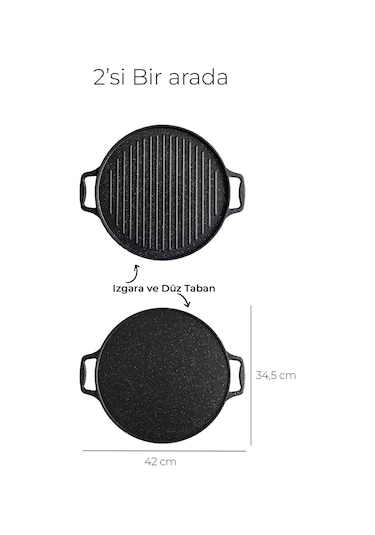 Acar Diamante Döküm Çift Taraflı Izgara - Gözleme Tavası - 34 Cm