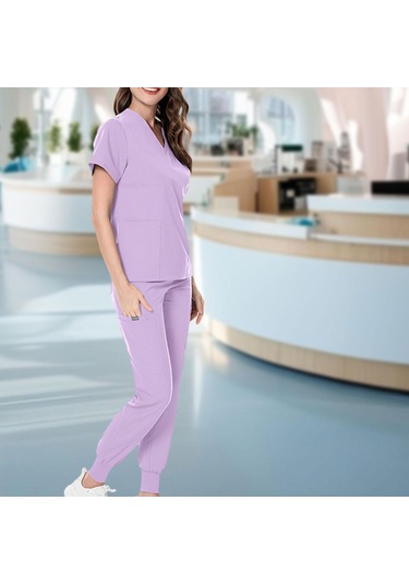 Suntek Kadın Scrubs Setleri V Yaka T Shirt Spa Doktor Xl