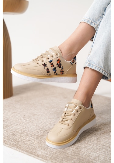 Garantili D0516 Günlük Ortopedik Kadın Sneaker Spor Ayakkabı Bej
