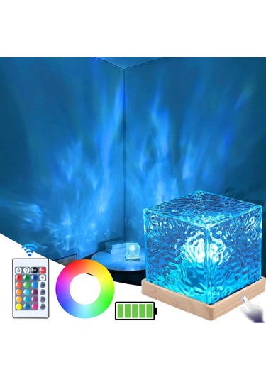 Hymark Kristal Kuzey Işıkları Okyanus Dalgası 16 Renk Projektör Dahili Pil Gece Lambası Kumandalı Dokunmatik Çok Renkli