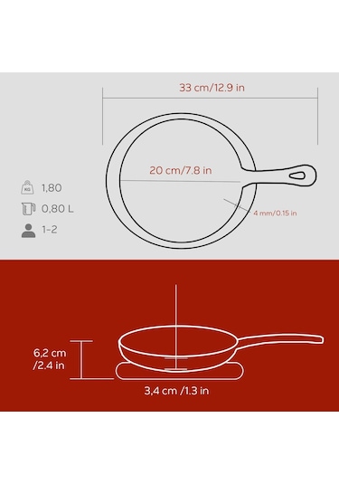 Lava Döküm Yuvarlak Pizza Krep Pankek Tavası Döküm Demir Yekpare Saplı Çap Ø 26cm. Bordo