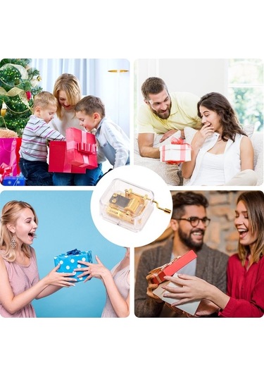 Ulzyvf El Yapımı Mekanik Müzik Kutusu - Şeffaf Akrilik Klasik Melodi Hediyelik Altın/gümüş Zenginliği Altın