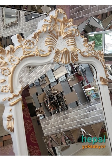 Vintage Madam Model Beyaz Altın Renk Varaklı Boy Aynası (443022270) Beyaz