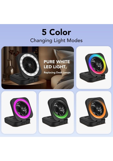 Delxo Bluetooth Hoparlör, Led Masa Gece Lambası, Ofis İçin Masa Üstü Vantilatörleri, Taşınabilir Kablosuz Hoparlörler, Fm Radyo Hoparlörü, Ev Kampı Ve Yürüyüş Hafta Sonu Siyah