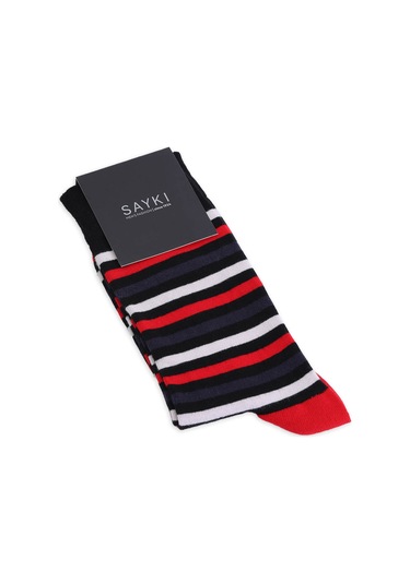 Kırmızı Pamuklu Çizgili Soket Çorap 17142024a006 017 Antrasit - Fuşya