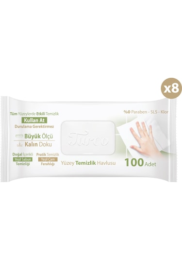 Baby Turco Doğadan Pratik Yüzey Temizlik Havlusu 8 x 100'lü