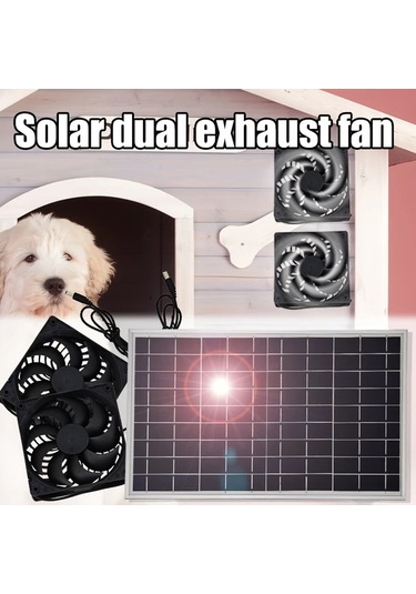 Boatshop1 Güneş Paneli Çift Fan Güneş Enerjili Çift Fan Tavuk Kümesi Sera Kulübe Evcil Hayvan Evi Pencere Havalandırması İçin Dayanıklı