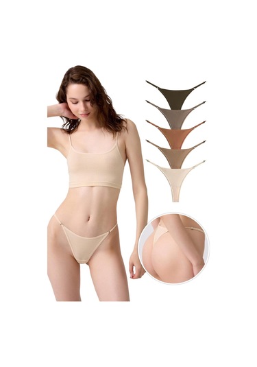 Pamuklu Ve Likralı Ayarlanabilir Lastikli Kaşkorse Fitilli Kadın Tanga Külot 5'li Paket-2 Renkli-2 Çok Renkli