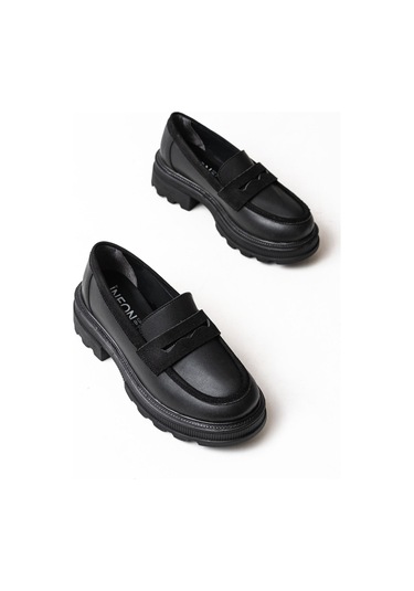 746-759 Siyah Günlük Yüksek Tabanlı Loafer Ayakkabı Beyaz