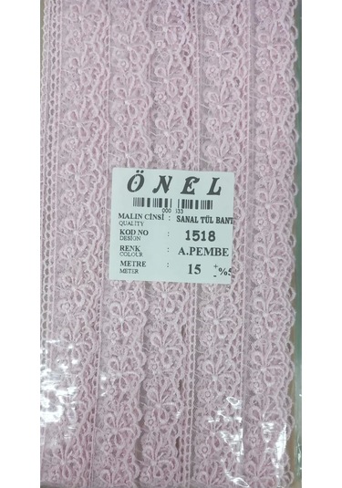 Dantel Polyester Sanal Tül Bant Açık Pembe 15 Metre En 3 Cm On-1518-ap