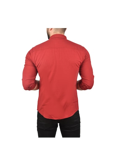 Deepsea Erkek Bordo Slim Fit Dar Kesim Spor Gömlek Likralı Pamuklu Kot Gömlek 2300419 Bordo