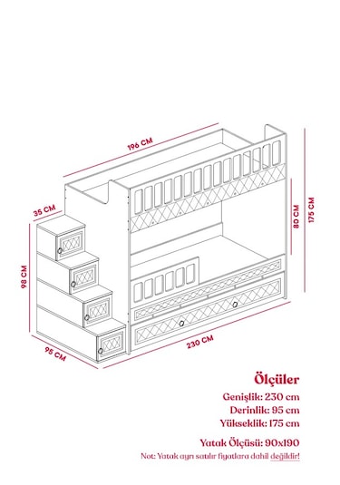 Kardelen Mdf Çelik Profilli Yavrulu Ranza Antrasit Beyaz M2 90 X 190 CM