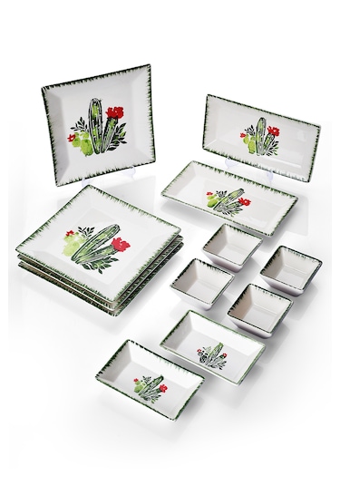 Piatti Naturali 12 Parça 4 Kişilik Kaktüs Kahvaltı Takımı Handmade Sunum Set Çok Renkli