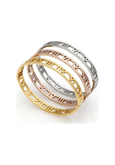 Hassas Hollow Romen Rakami Titanyum Çelik Bilezik Altın Altın - Bej