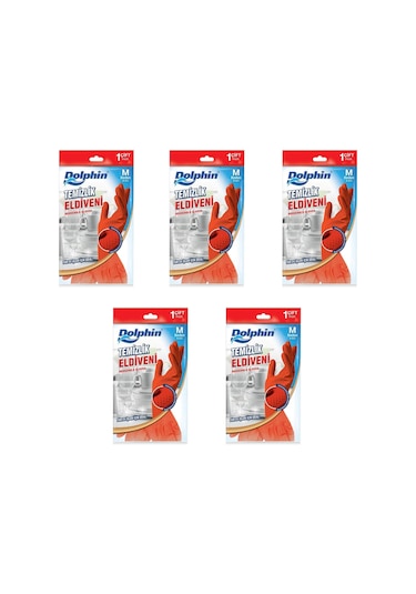 Dolphin Lateks Bulaşık Temizlik Eldiveni Kırmızı M 8-8.5 5'li