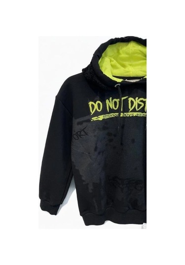 Erkek Çocuk Orta Kalınlık Kapüşonlu Sweatshirt-15197 Siyah