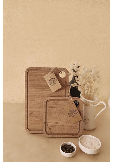 -damlataş Serisi Sunum Ve Kesme Tahtası 2'li Set Ahşap Görünümlü 18 Mm Mdf Kahverengi