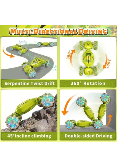 Işıklı Şarjlı El Sensörlü Bilekten Kontrol 2.4 Ghz Şarjlı Uzaktan Kumandalı 360 4x4 Akrobat Araba Yeşil