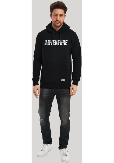 Kapüşonlu Siyah Slim Fit Hoodie 23fwm64047-sıyah Siyah
