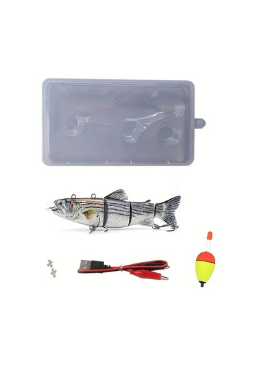 Fochsia Şarj Edilebilir Led Işıklı Robot Yapay Yem Gümüş Renk 4 Kademeli Yüzme Şekilli Elektrikli Sallanır Balık Yemi