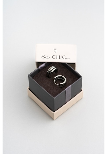 Minimal Tasarım Erkek Çelik Küpe Gri