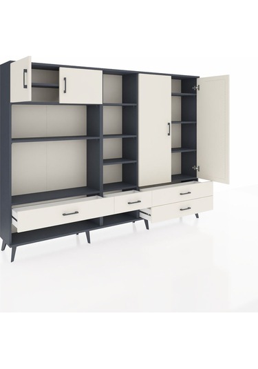 Arges Dolap 12 Raflı 4 Çekmeceli 4 Kapaklı 220x30x163 Antrasit-ay Antrasit-aytaşı