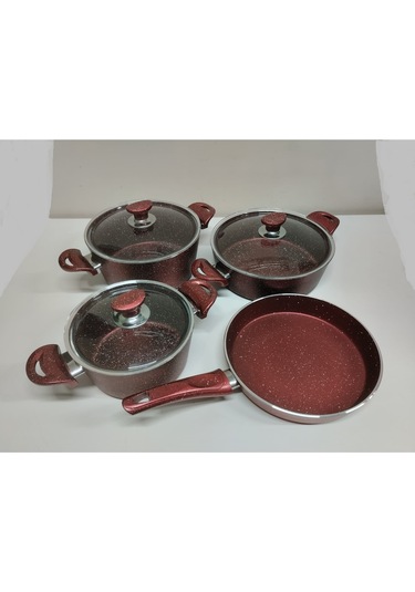 Granit Tencere 4'lü Set Bordo Renk 4 Mm Kalınlık Bordo