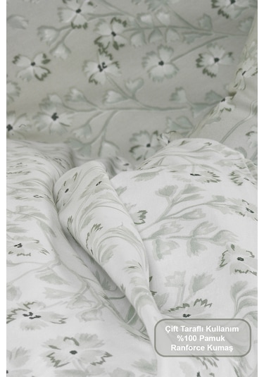 Elart Jasmin Nevresim Takımı Tek Kişilik %100 Pamuk Ranforce Lastikli Çarşaf 160x220 Cm Yeşil Yeşil