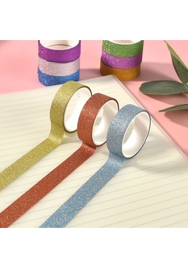Honeybeeshop 50 Adet Çok Renkli Altın Tozlu Simli Bant Dıy El Yapımı Süsleme Etiketleri