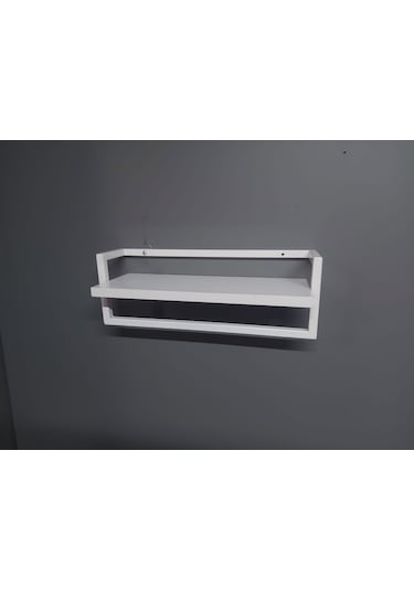 Defne Banyo Ahşap Raflı Beyaz Metal Havlu, Şal Askılık Beyaz Raf Beyaz