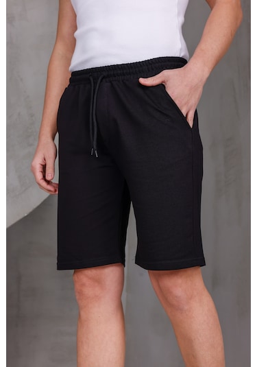 Dark Moda Erkek Sade Oversize İki İplik Kompakt Şort Siyah