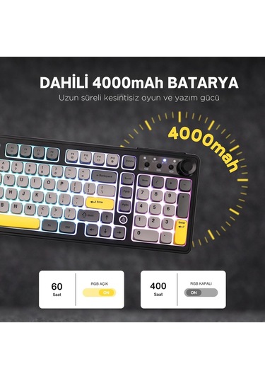 Af98 Plus Membran Oyuncu Klavyesi-4000 Mah Batarya-bluetooth 5.0/2.4g/usb-c, Rgb