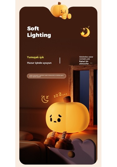 Tcherchi Kabak Gece Lambası, Sevimli Dokunmatik Sensör Lamba Silikon Gece Lambası Sarı