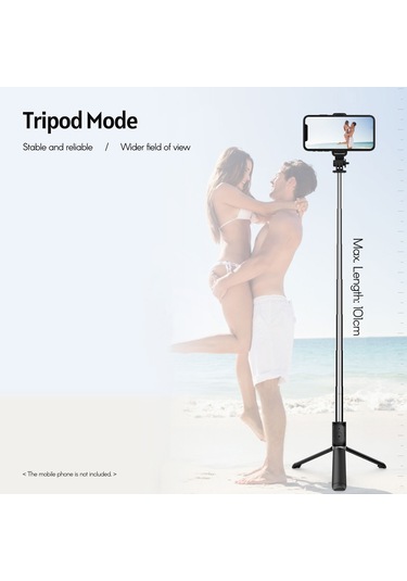 Kangvka Kollapsible Tripodlu 7 Bölmeli Uzatılabilir Selfie Stick, Bt Kumandalı 101cm, Cep Telefonları İçin Vlog/canlı Yayın/fotoğraf Çekimi