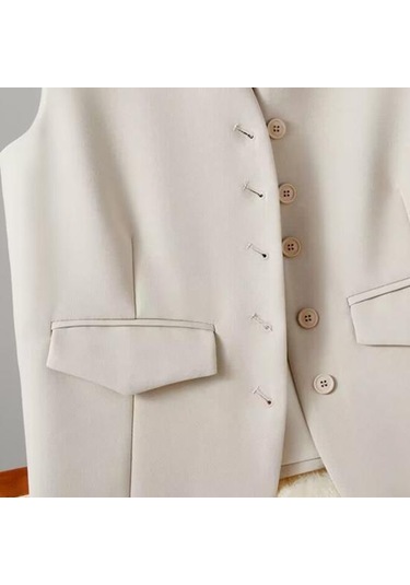 Kadın İş Yelek V Yaka Kolsuz Düz Renk Tek Göğüslü İşe Gidip Gelme Tarzı Hırka Takım Elbise Ceket Bej Kadın İş Yelek V Yaka Kolsuz Düz Renk Tek Göğüslü İşe Gidip Gelme Tarzı Hırka Takım Elbise Ceket Bej