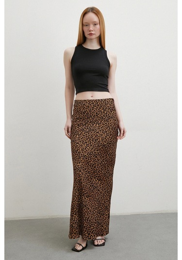 Leopar Desenli Verev Etek Kahve Kahve