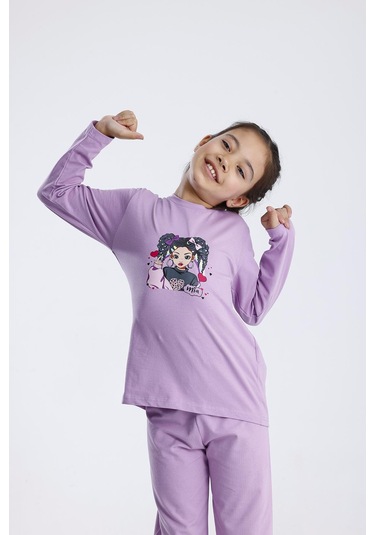 Baskılı Pijama Takımı Mor