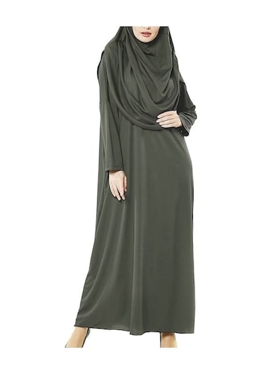 Kadın Tesettür Tek Parça Namaz Elbisesi Haki