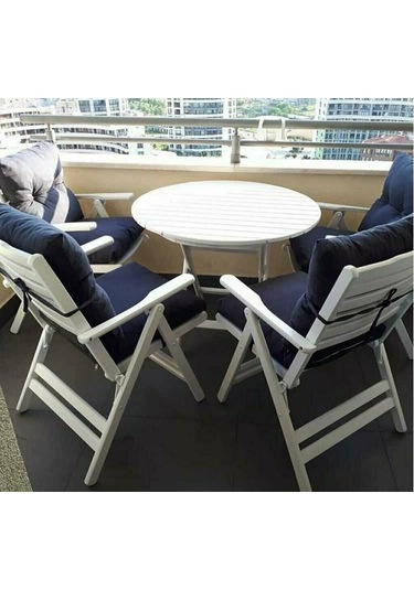 Motoryagmarket Datça 70Lik Katlanır Ahşap Bahçe Balkon Masası Yuvarlak -Beyaz