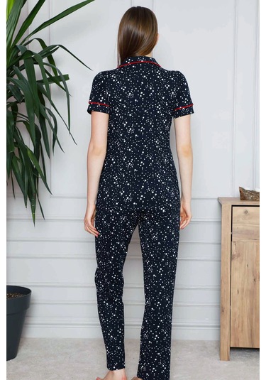 Alimer Kadın Lacivert Yıldız Desenli Kısa Kol Pijama Tkm 2536kk-l Lacivert