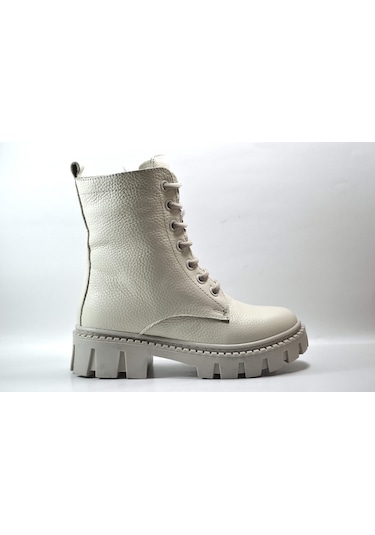 Onlo Ayakkabı R.301 Deri Bej Kürklü Fermuarlı Kız Çocuk Bot Bej