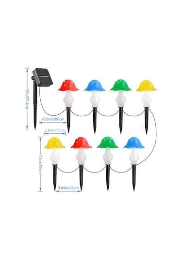 Dış Mekan Için Güneş Mantarlı Dize Işıklar 12 Paket Kırmızı Sıcak Beyaz