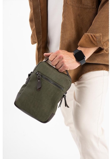 Kanvas Kumaş Erkek Postacı Çanta Omuz Çantası 20 12 Cm Çapraz Askılı Omuz Çantası Mega Çanta Haki