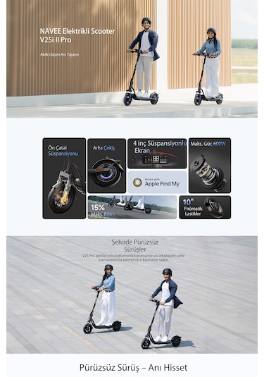 V25i Pro 2 Elektrikli Scooter - Amortisörlü 25 Km Menzil 600w