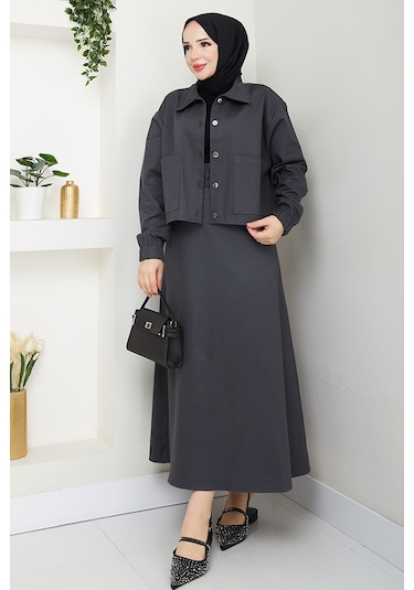 Cerza Ceket Etek İkili Takım 1534 - Antrasit Antrasit