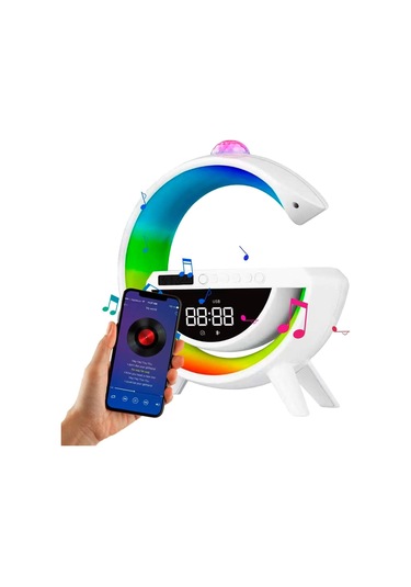 Polygold BT-3402 Dijital Saat Ve Alarmlı RGB Ledli 15w Kablosuz Şarjlı Bluetooth Hoparlör